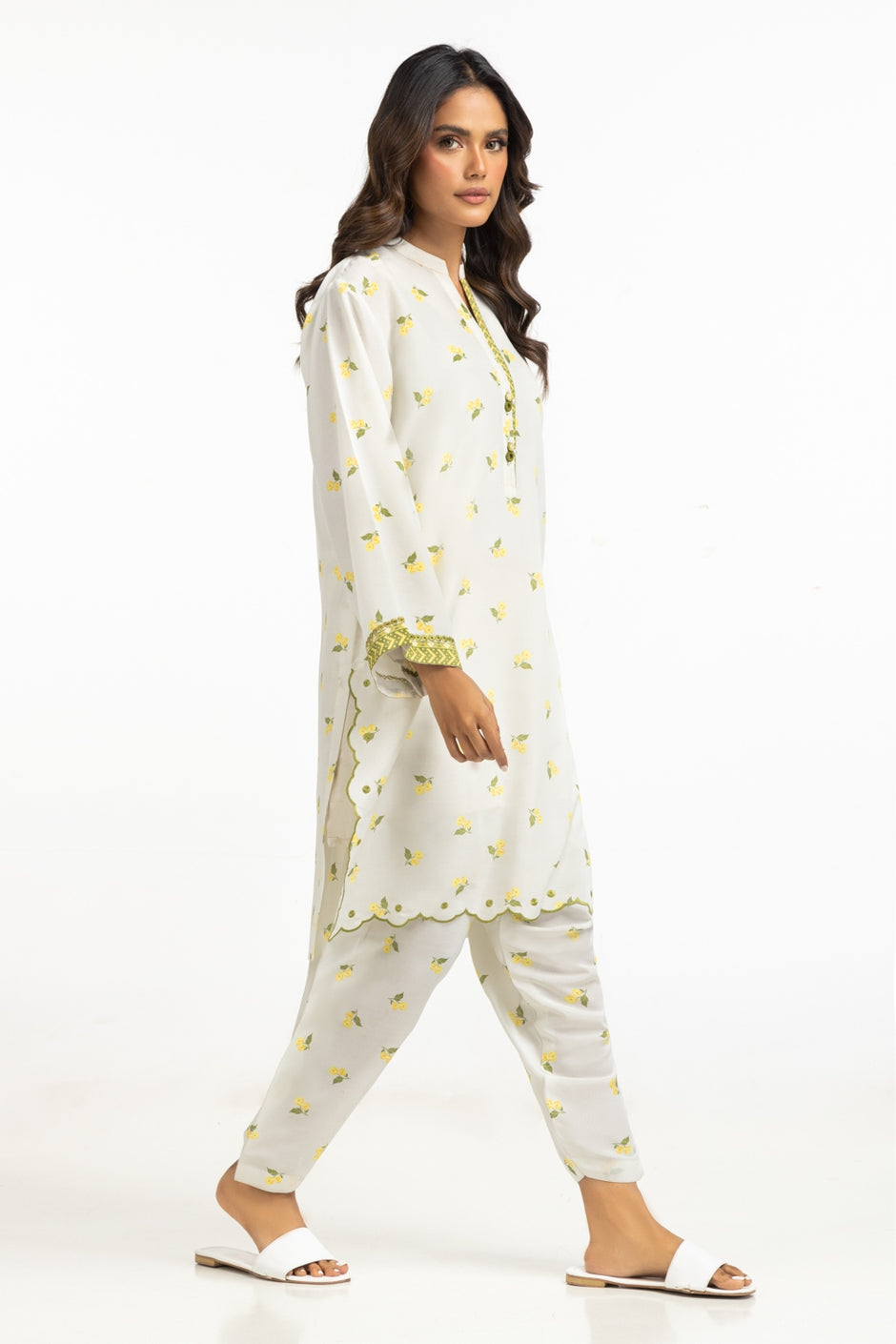 Poly Cambric Printed With Embroidered Co-Ord Set