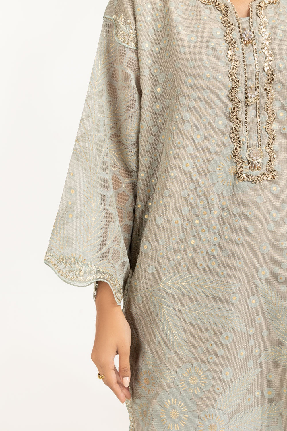 Poly Net Burnout Embroidered Shirt And Trouser IPST-44332