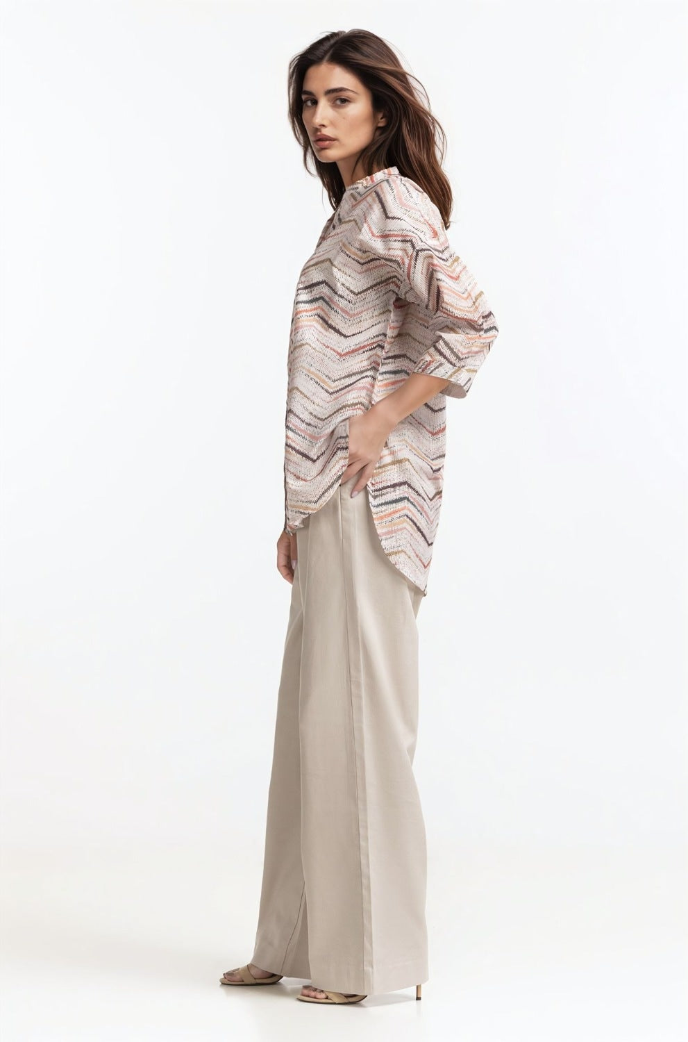 Printed-Ban-Collar Button Down Shirt WM-CS-SS24-044