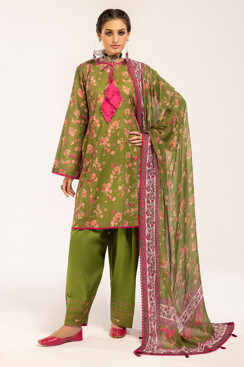 3 Piece Unstitched Printed Lawn Suit with Chiffon Dupatta