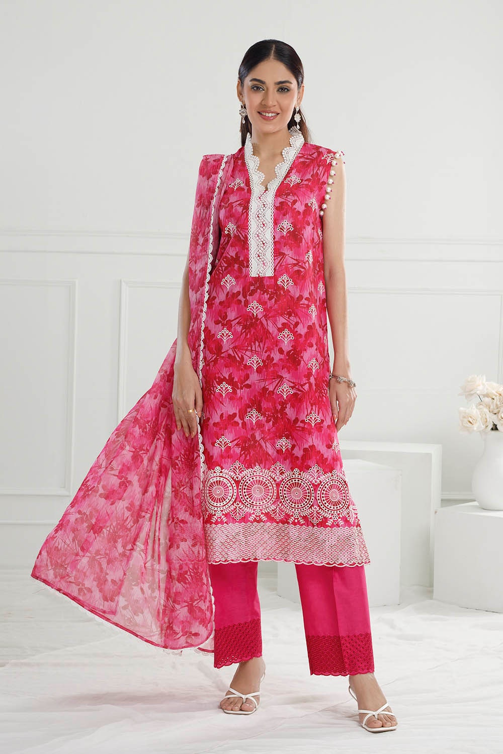 3 Piece Unstitched Embroidered Printed Lawn Suit with Embroidered Printed Chiffon Dupatta PR-52004