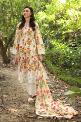 3 Piece Unstitched Embroidered Printed Lawn Suit with Printed Chiffon Dupatta PR-52006