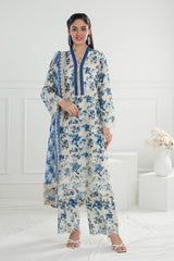 3 Piece Unstitched Embroidered Printed Lawn Suit with Printed Chiffon Dupatta PR-52008