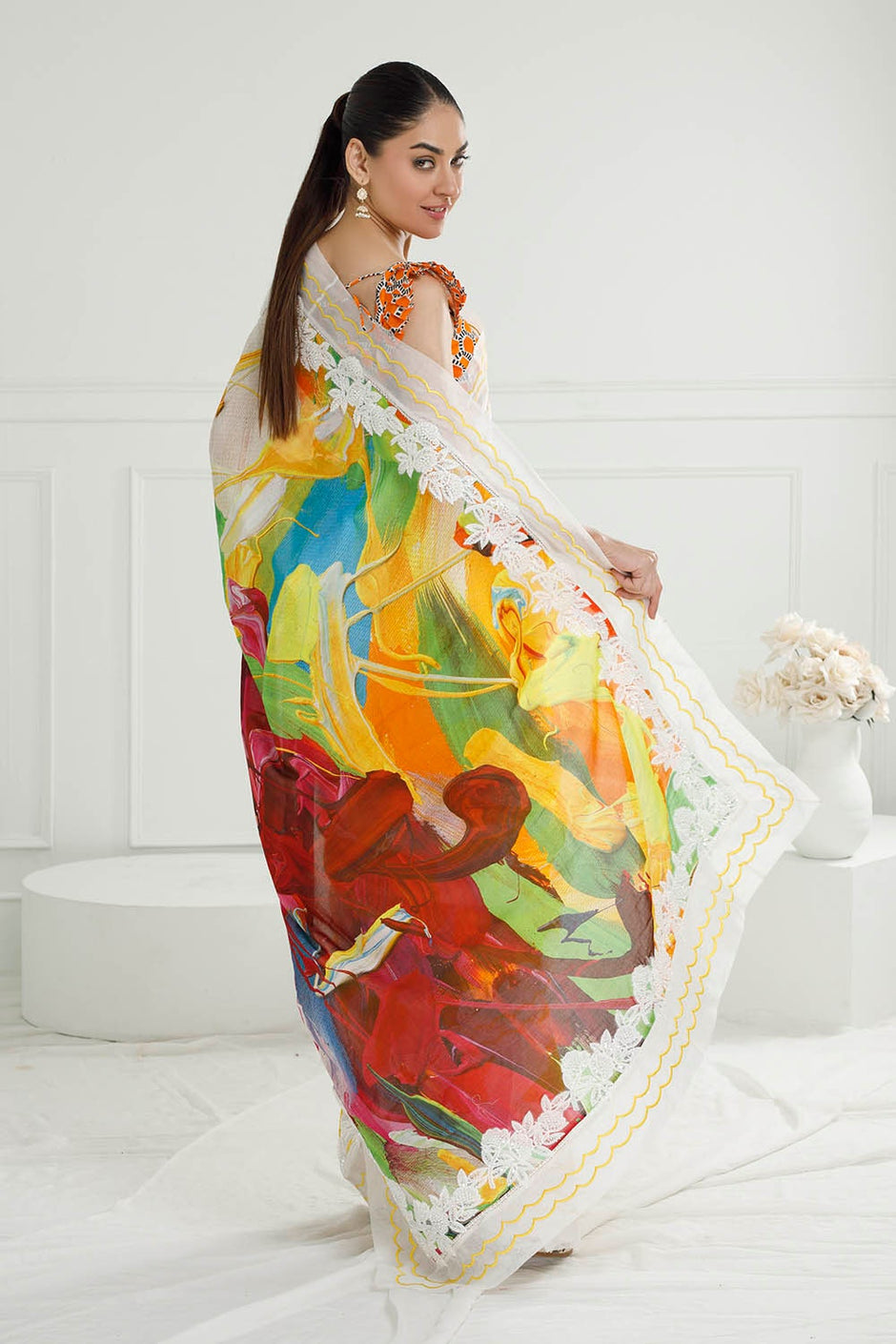 3 Piece Unstitched Denting Lawn Saree