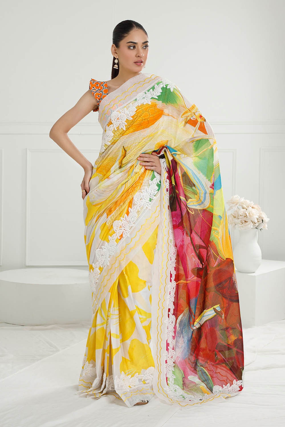 3 Piece Unstitched Denting Lawn Saree  SR-52009