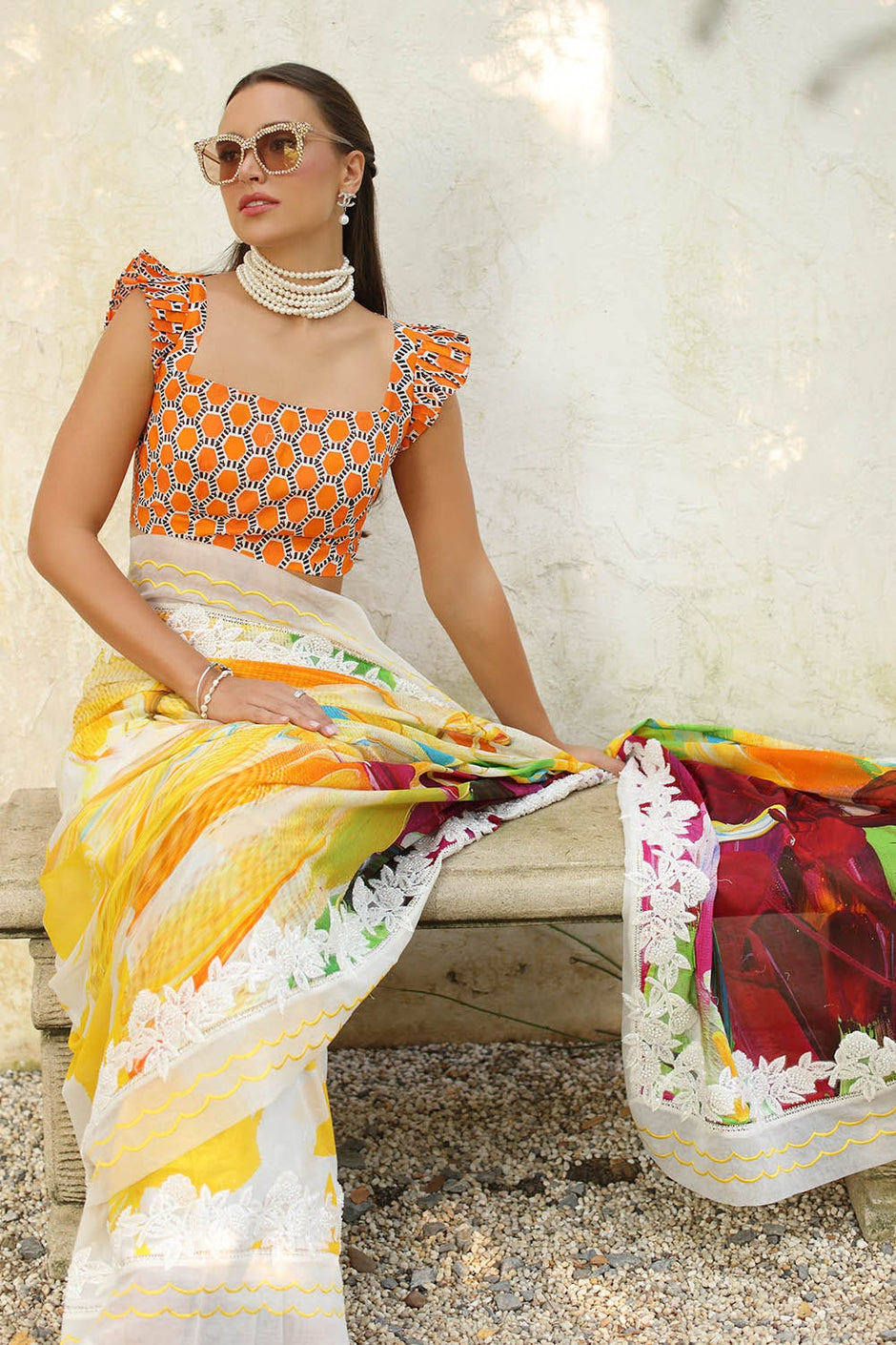 3 Piece Unstitched Denting Lawn Saree