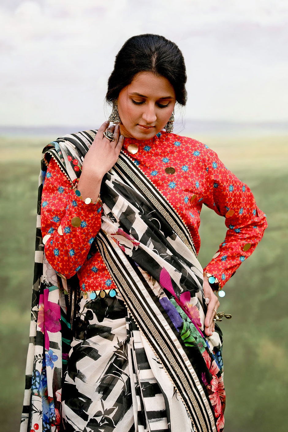 3 Piece Unstitched Denting Lawn Saree