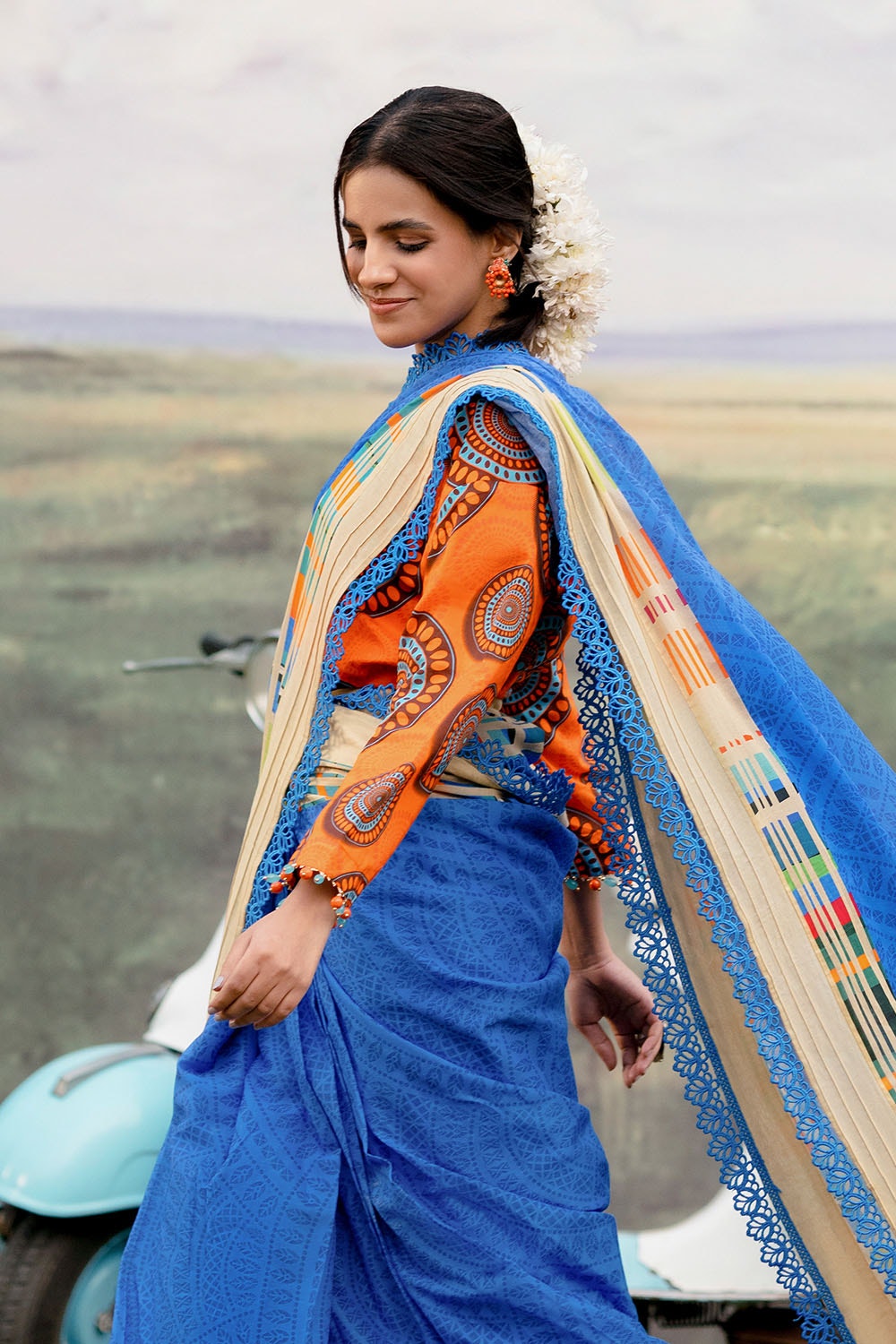 3 Piece Unstitched Denting Lawn Saree SR-52006