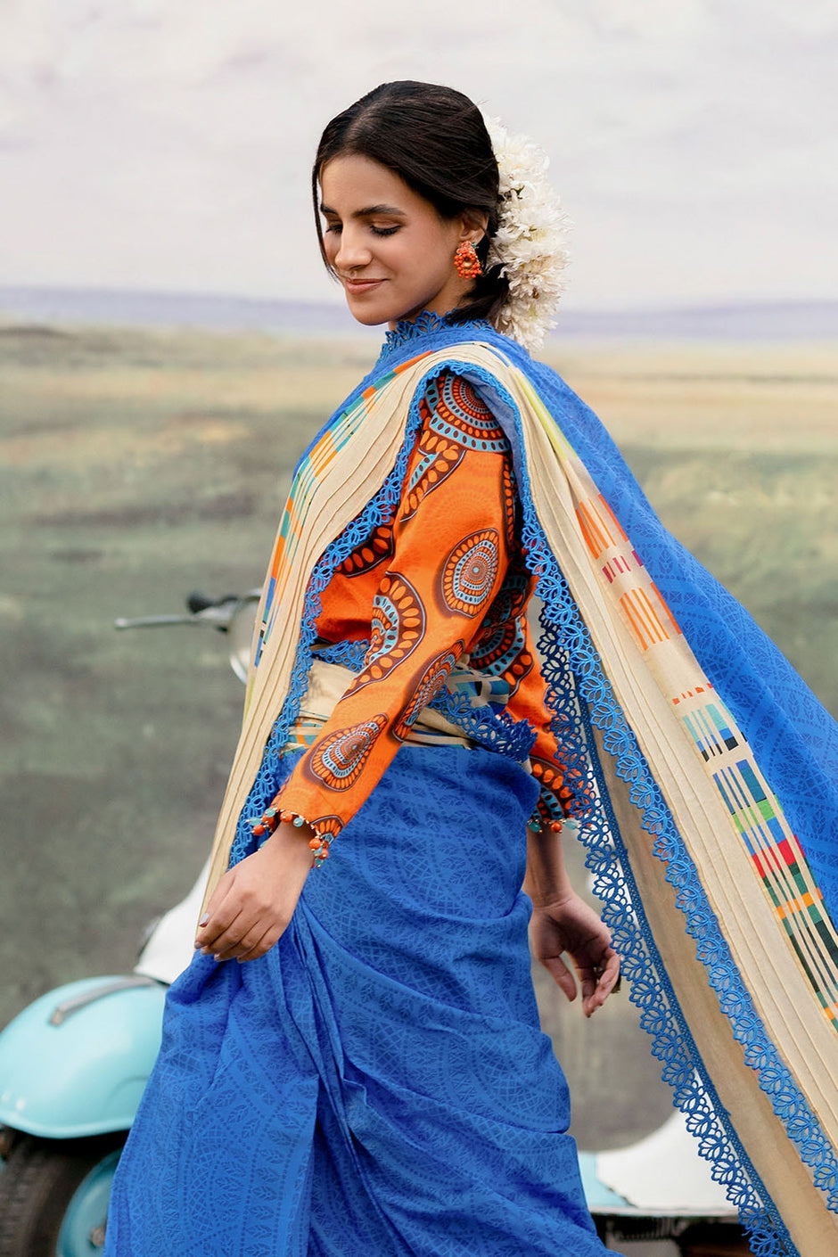 3 Piece Unstitched Denting Lawn Saree