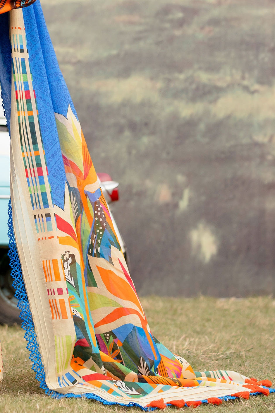3 Piece Unstitched Denting Lawn Saree