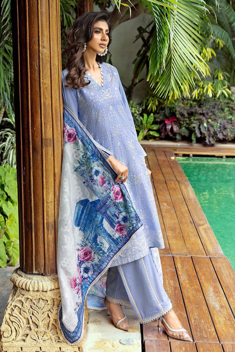 3 Piece Unstitched Embroidered Lawn Suit with Printed Jacquard Dupatta