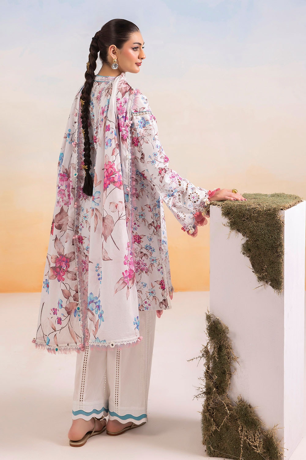 3 Piece Unstitched Schiffli Embroidered Lawn Suit with Printed Lawn Dupatta CL-52376