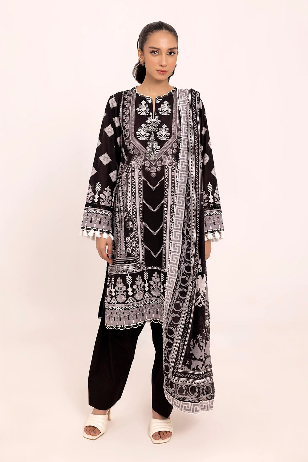3 Piece Unstitched Embroidered Printed Lawn Suit