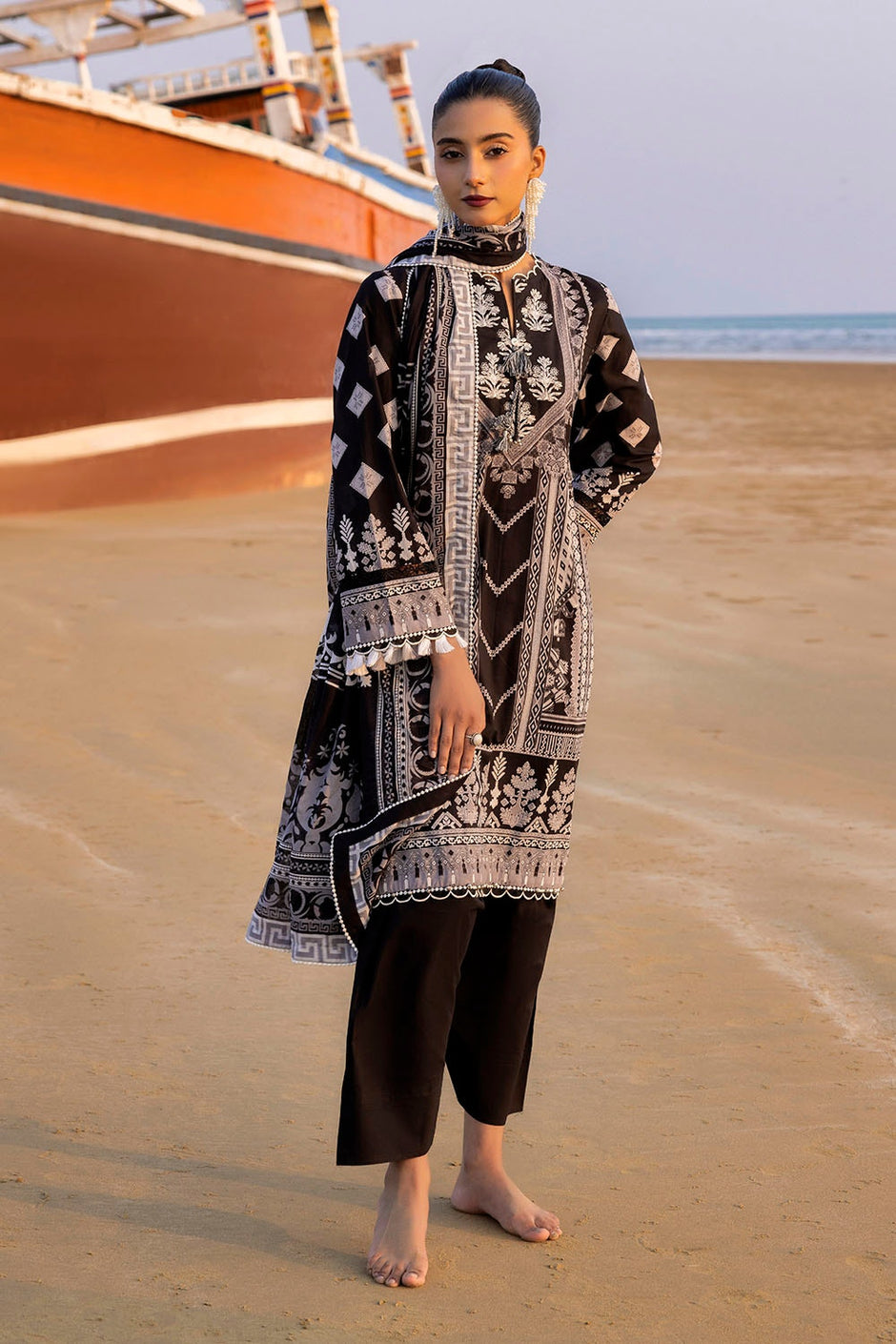 3 Piece Unstitched Embroidered Printed Lawn Suit