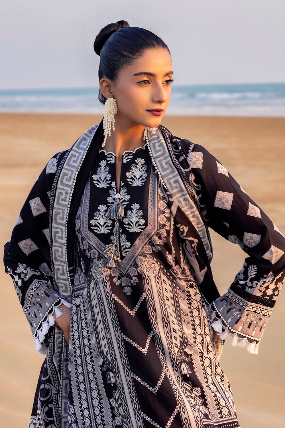 3 Piece Unstitched Embroidered Printed Lawn Suit B-52016