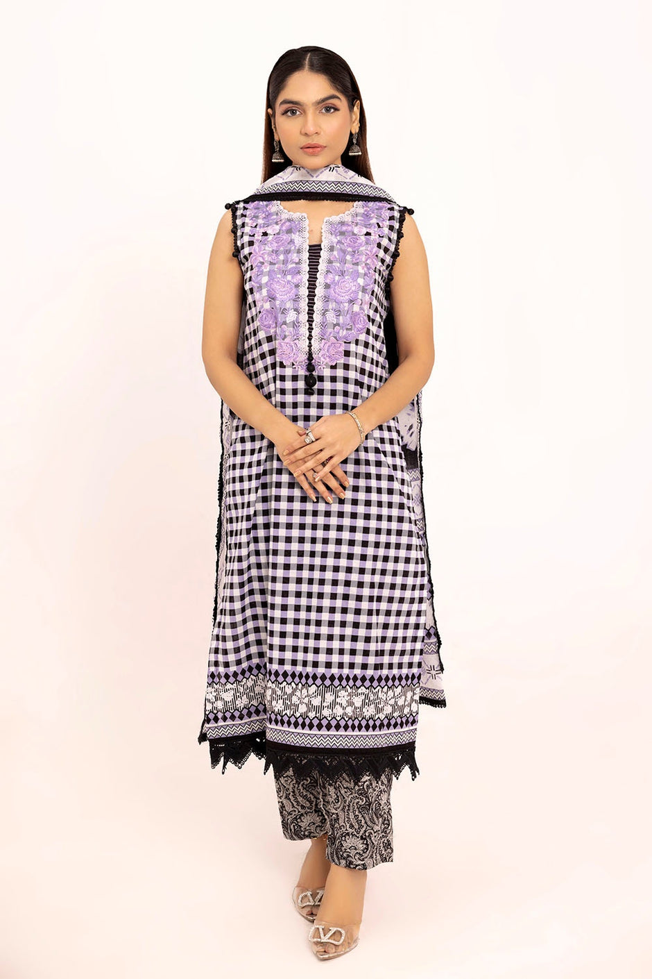 3 Piece Unstitched Embroidered Printed Lawn Suit
