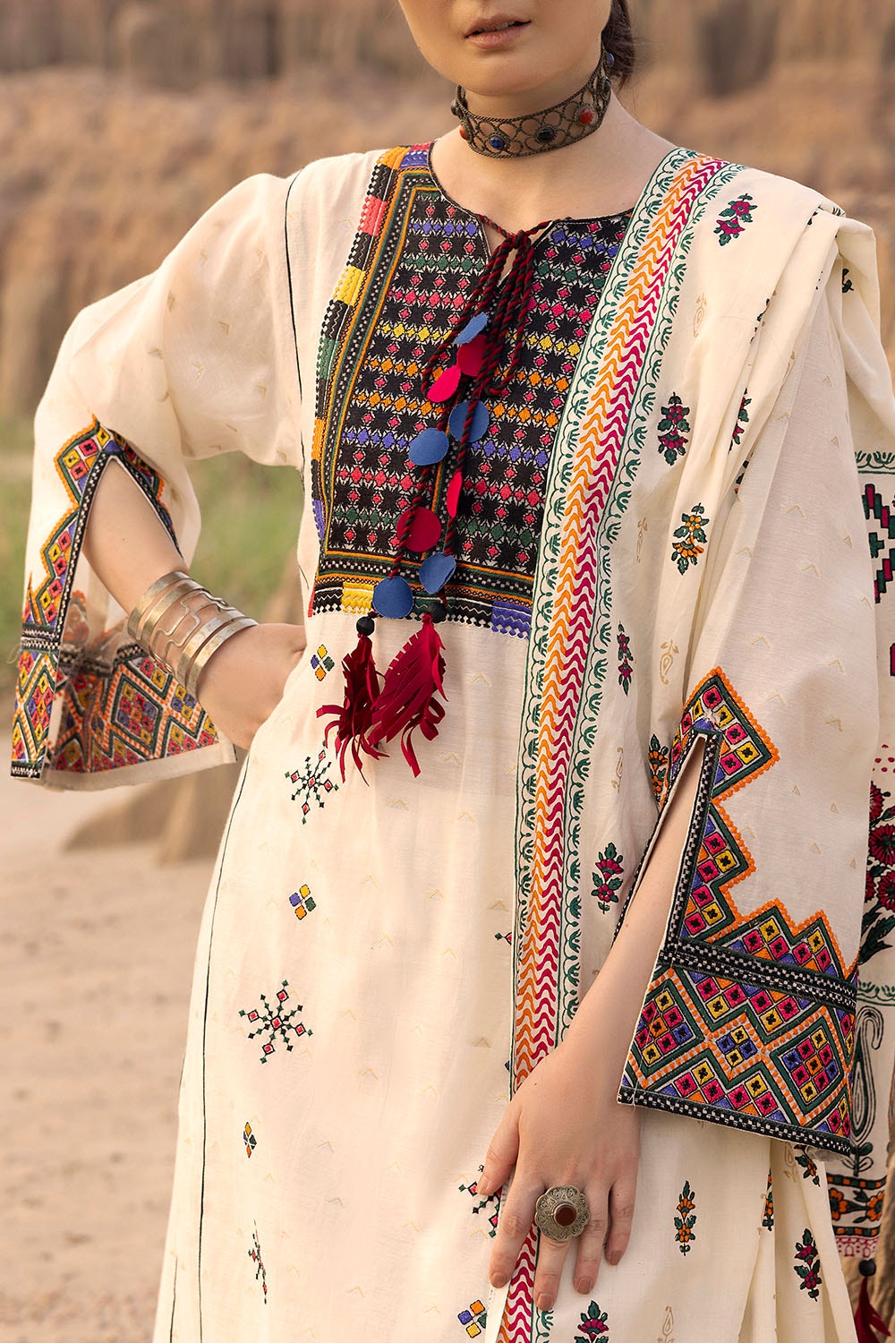 3 Piece Unstitched Embroidered Zari Jacquard Suit with Gold Printed Lawn Dupatta