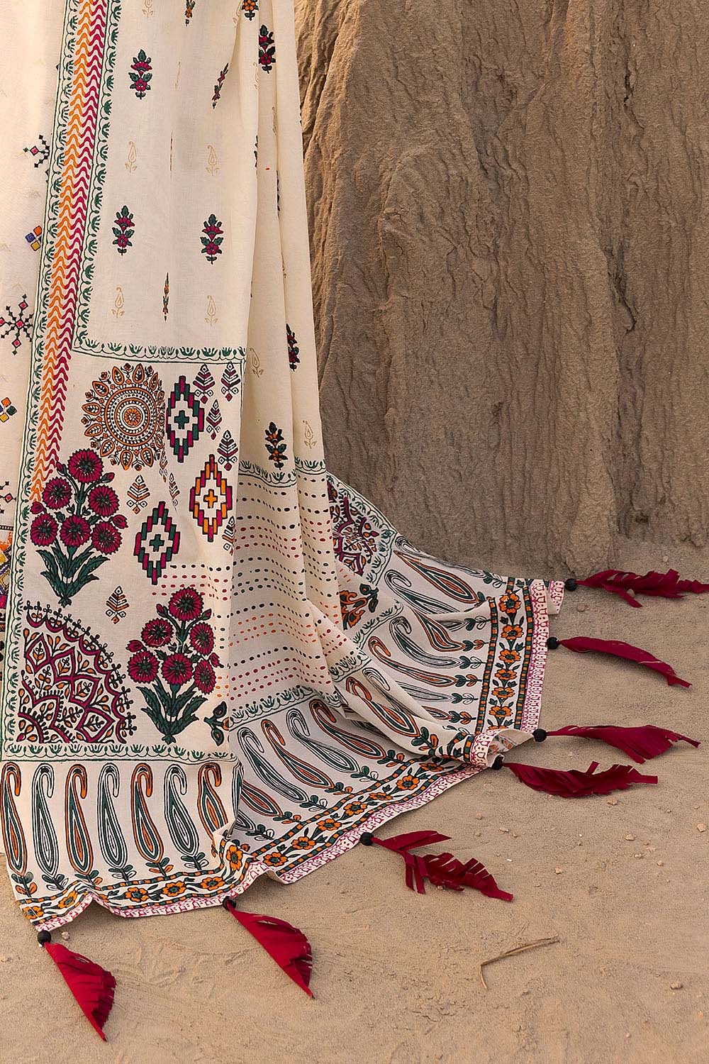 3 Piece Unstitched Embroidered Zari Jacquard Suit with Gold Printed Lawn Dupatta