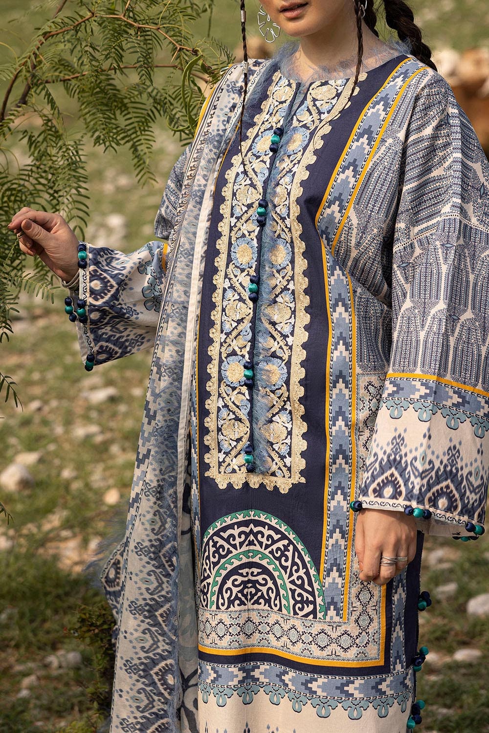 3 Piece Unstitched Embroidered Printed Lawn Suit with Printed Lawn Dupatta CL-52558