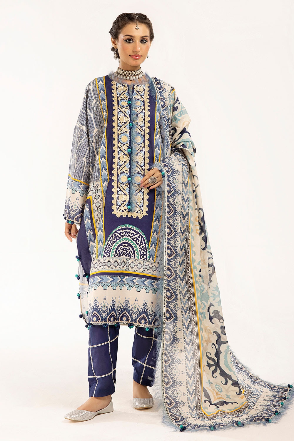3 Piece Unstitched Embroidered Printed Lawn Suit with Printed Lawn Dupatta