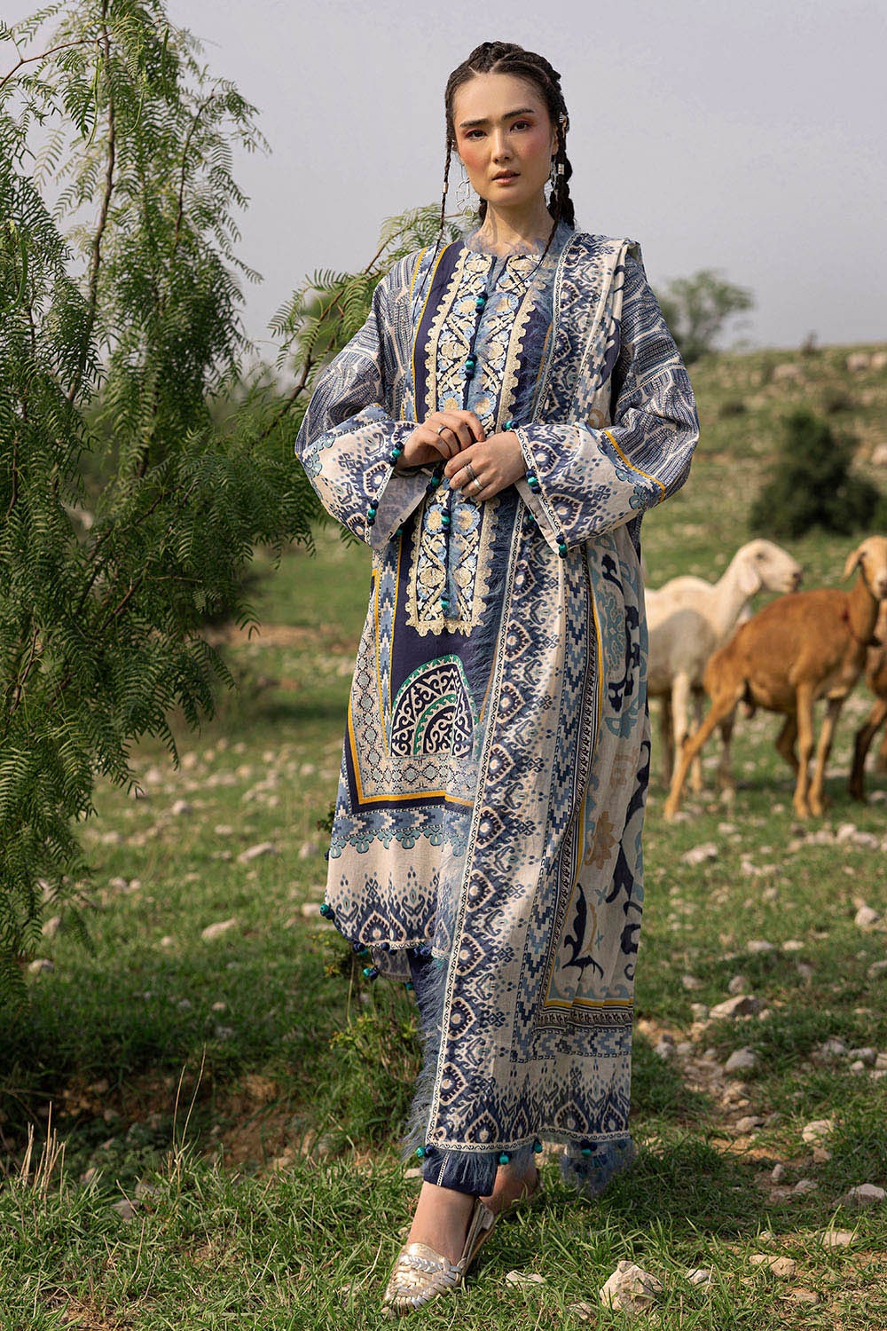 3 Piece Unstitched Embroidered Printed Lawn Suit with Printed Lawn Dupatta