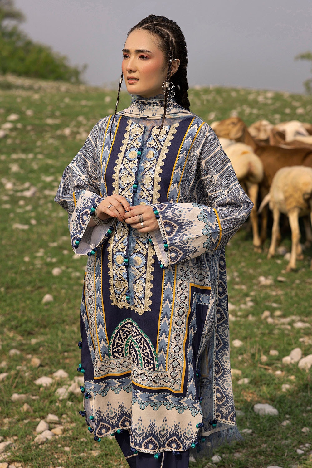3 Piece Unstitched Embroidered Printed Lawn Suit with Printed Lawn Dupatta