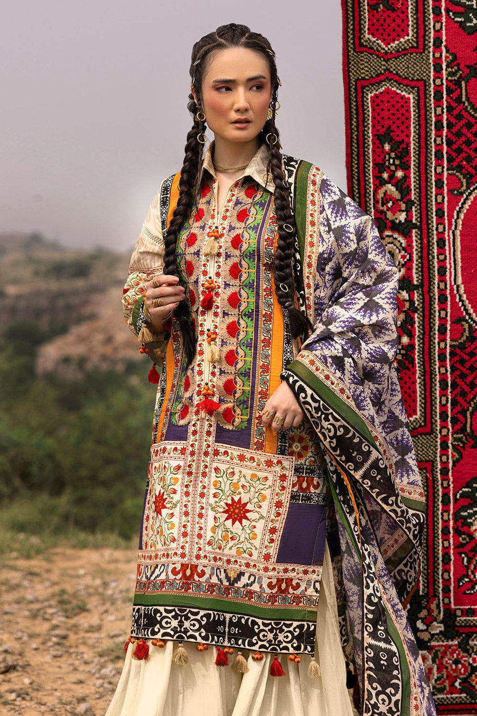 3 Piece Unstitched Embroidered Printed Lawn Suit with Printed Lawn Dupatta