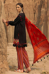 3 Piece Unstitched Printed Embroidered Leno Suit with Gold Lacquer Printed Dupatta CL-52524
