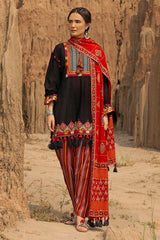 3 Piece Unstitched Printed Embroidered Leno Suit with Gold Lacquer Printed Dupatta CL-52524