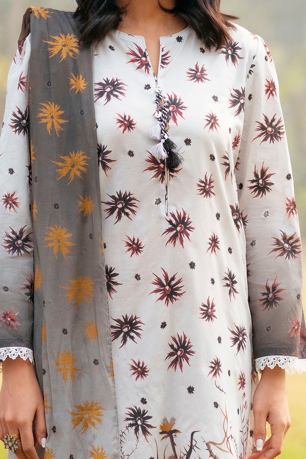 3 Piece Unstitched Jacquard Suit with Printed Lawn Dupatta