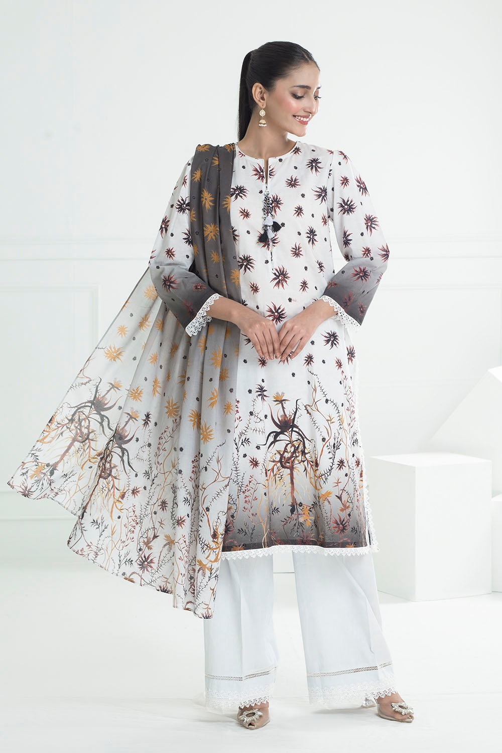 3 Piece Unstitched Jacquard Suit with Printed Lawn Dupatta
