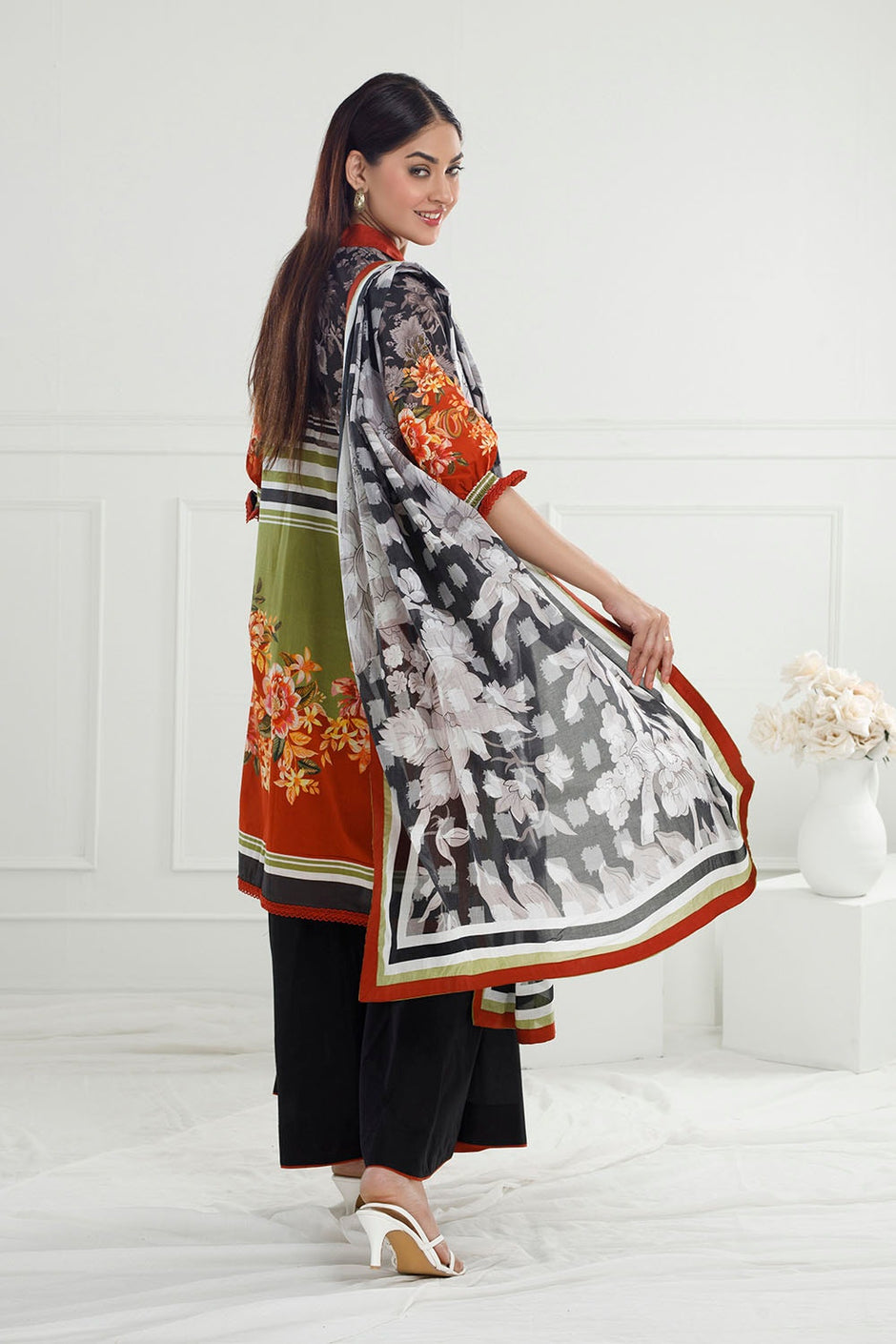 3 Piece Unstitched Printed Lawn Suit with Printed Lawn Dupatta