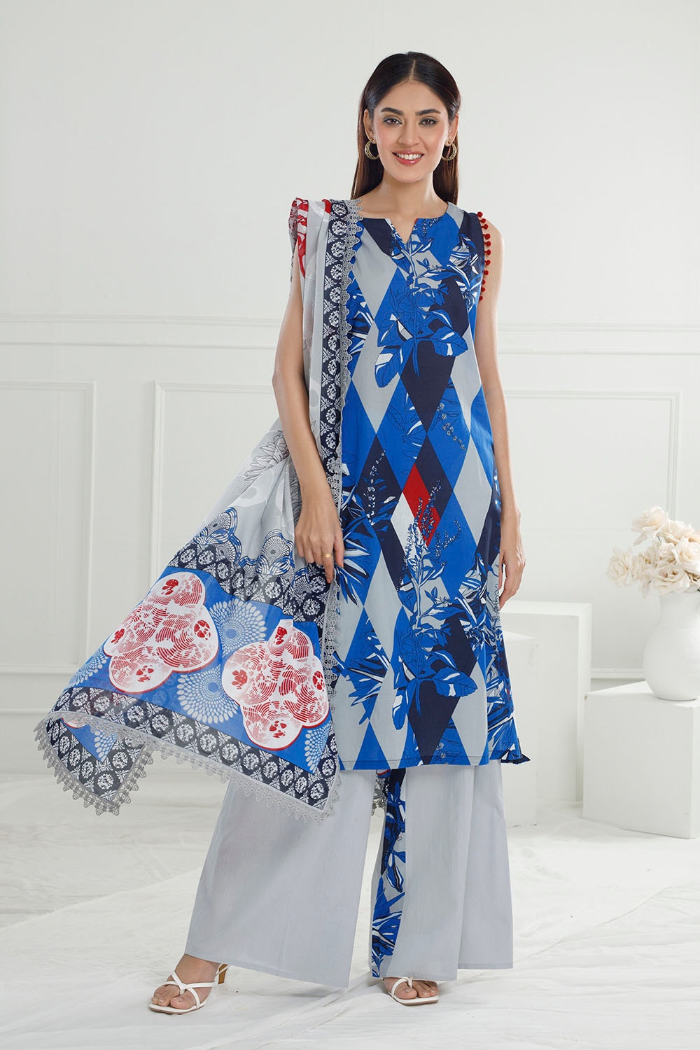 3 Piece Unstitched Printed Lawn Suit with Printed Lawn Dupatta
