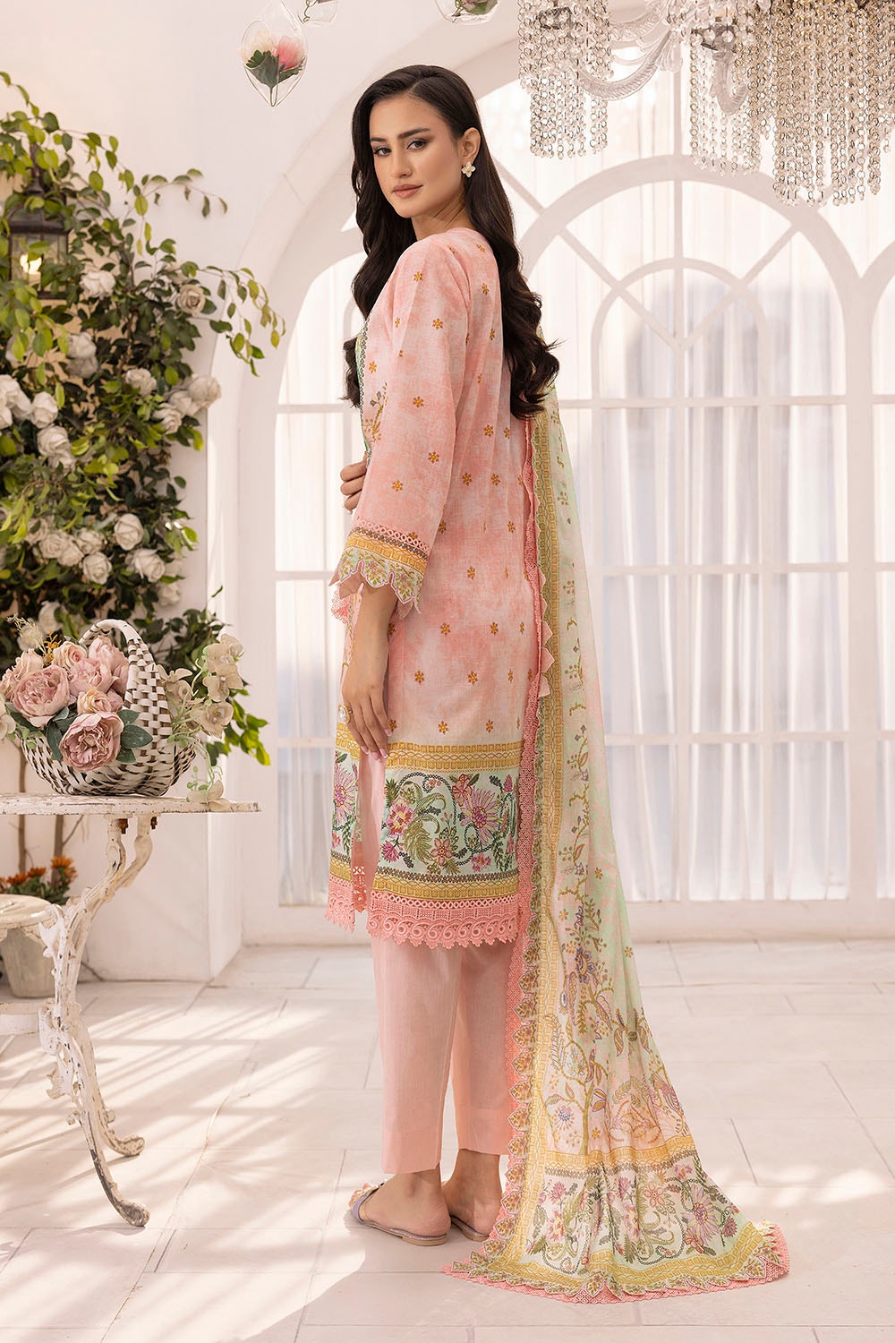 3 Piece Unstitched Printed Lawn Suit Schiffli Lace with Printed Lawn Dupatta CL-52097