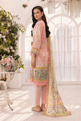 3 Piece Unstitched Printed Lawn Suit Schiffli Lace with Printed Lawn Dupatta CL-52097