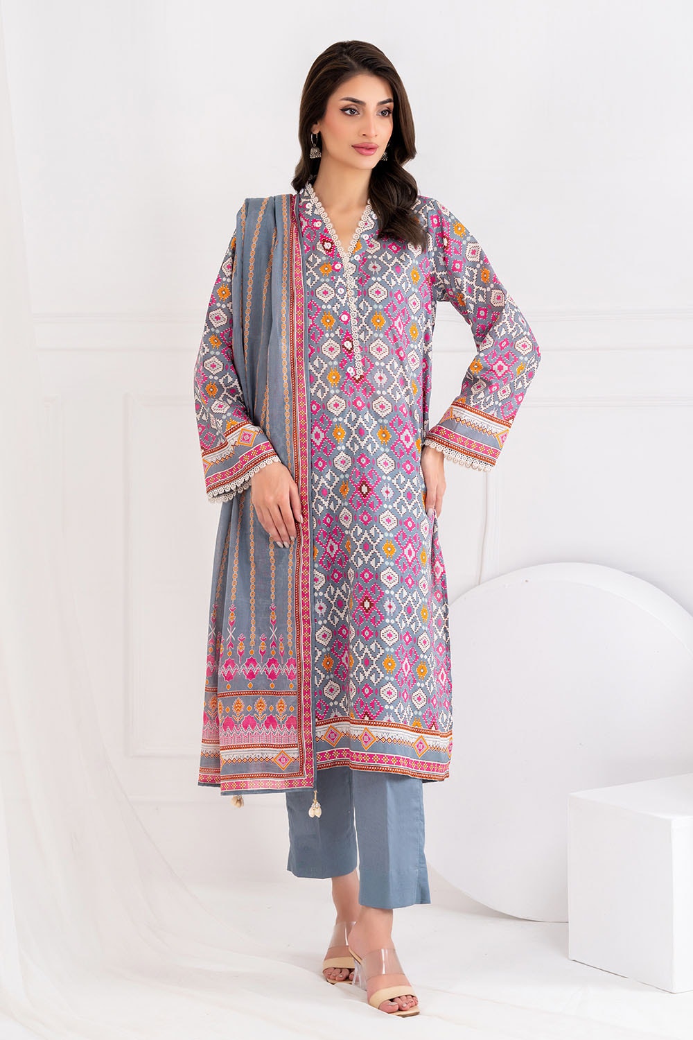 3 Piece Unstitched Printed Lawn suit CLP-42227