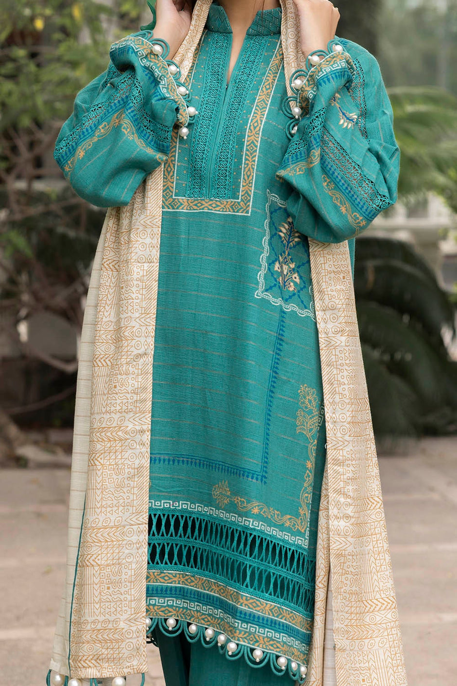3 Piece Unstitched Mehsuri Stripe Khaddar Suit