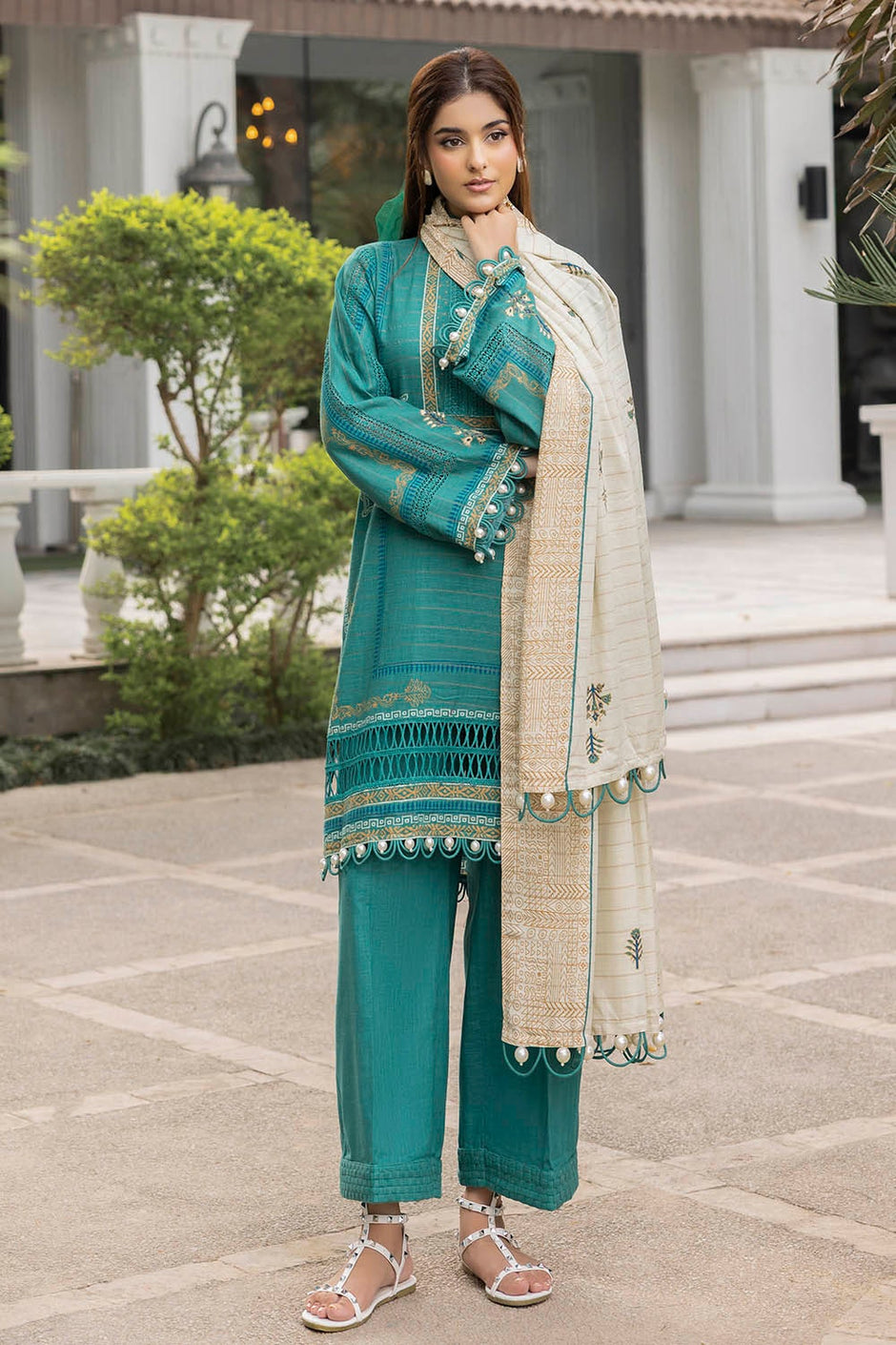 3 Piece Unstitched Mehsuri Stripe Khaddar Suit