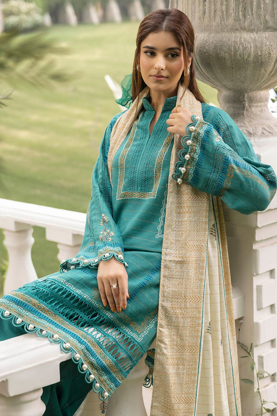 3 Piece Unstitched Mehsuri Stripe Khaddar Suit