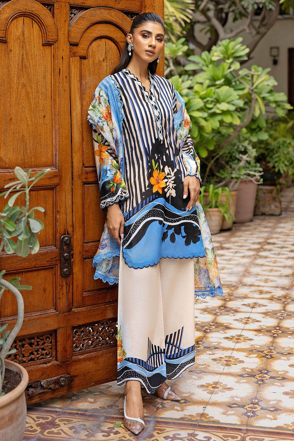 3 Piece Unstitched Printed Lawn Suit with Paper Cotton Dupatta PC-52002