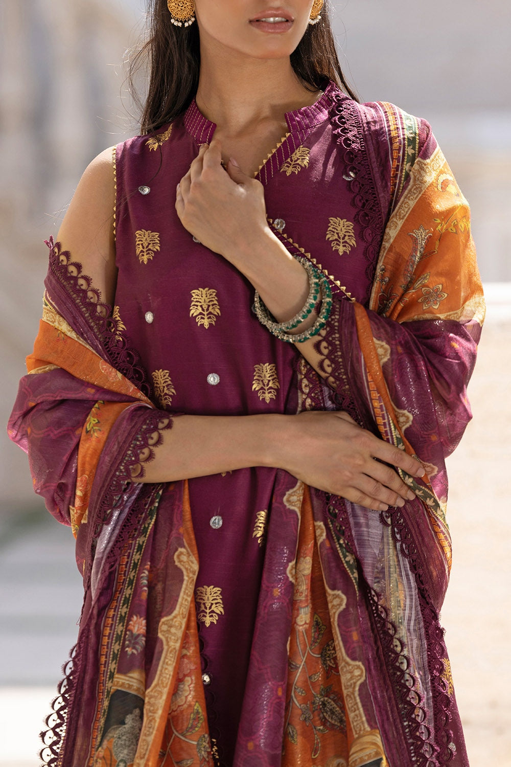 3 Piece Unstitched Embroidered Raw Silk Suit with Paper Cotton Jacquard Dupatta FE-52008