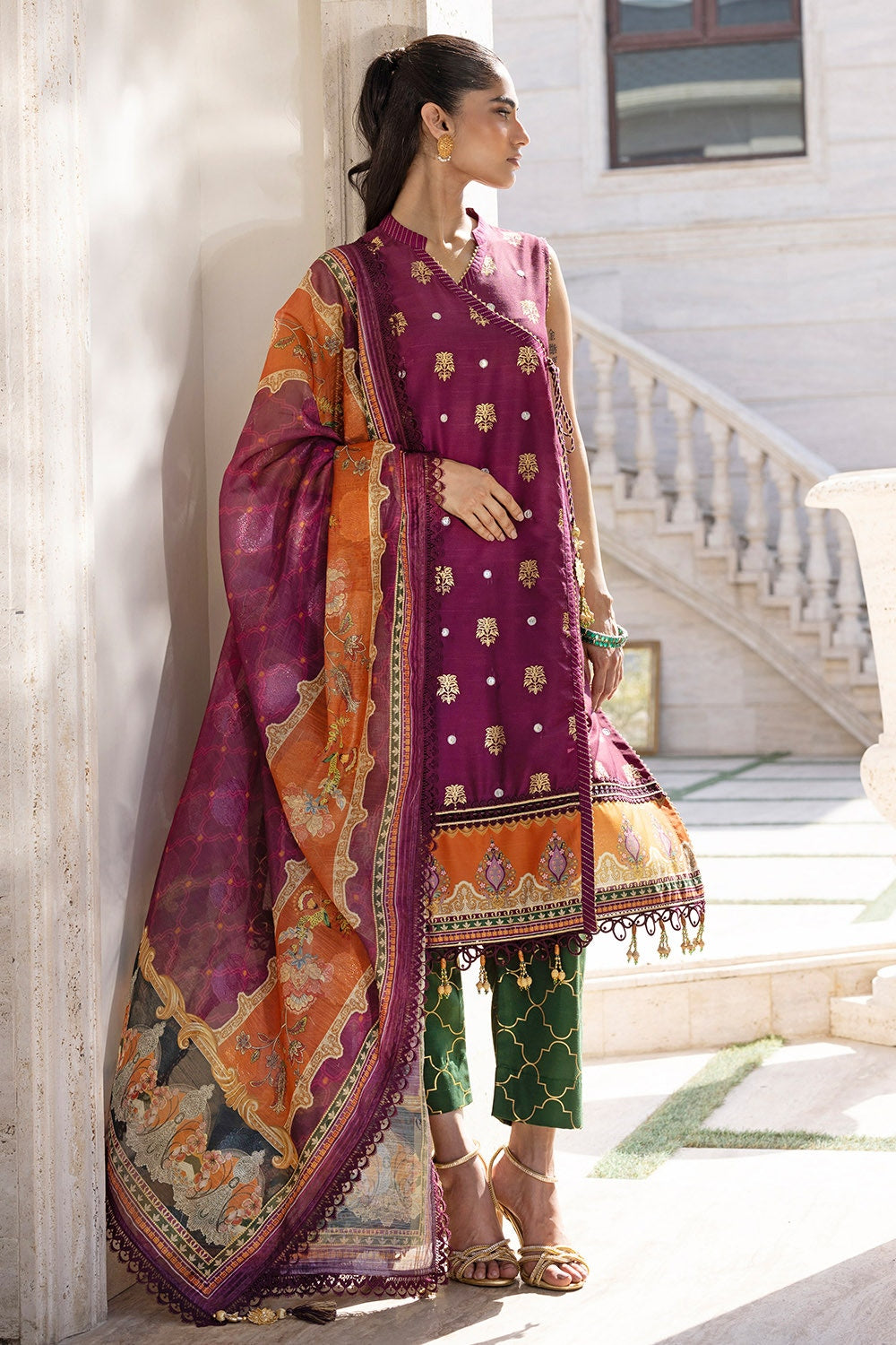 3 Piece Unstitched Embroidered Raw Silk Suit with Paper Cotton Jacquard Dupatta FE-52008