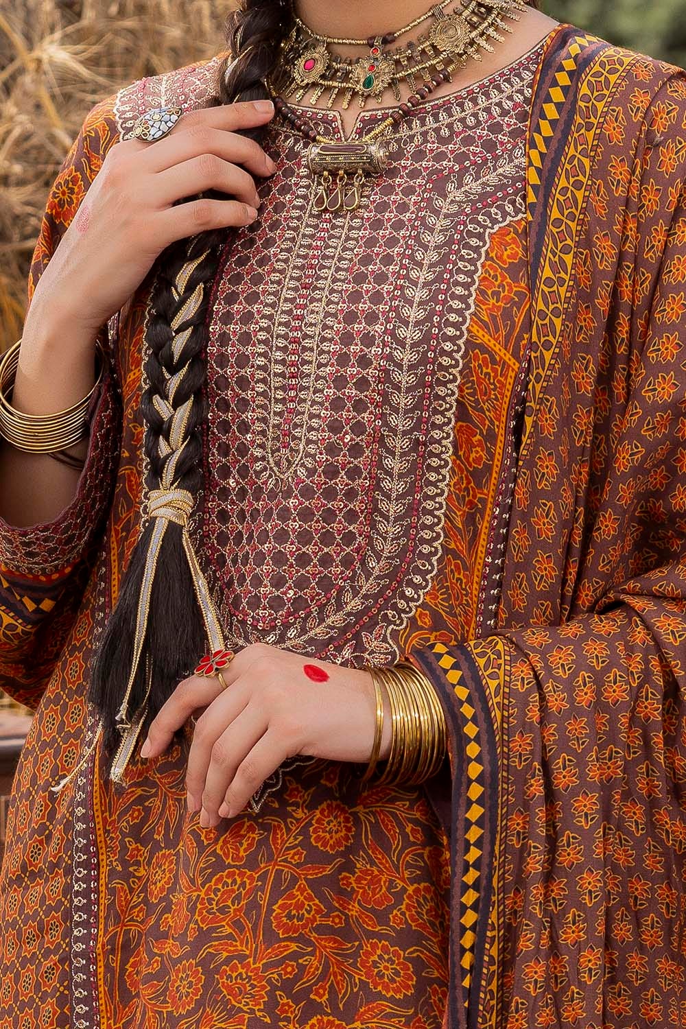 3 Piece Unstitched Embroidered Raw Silk Printed Suit SP-52073