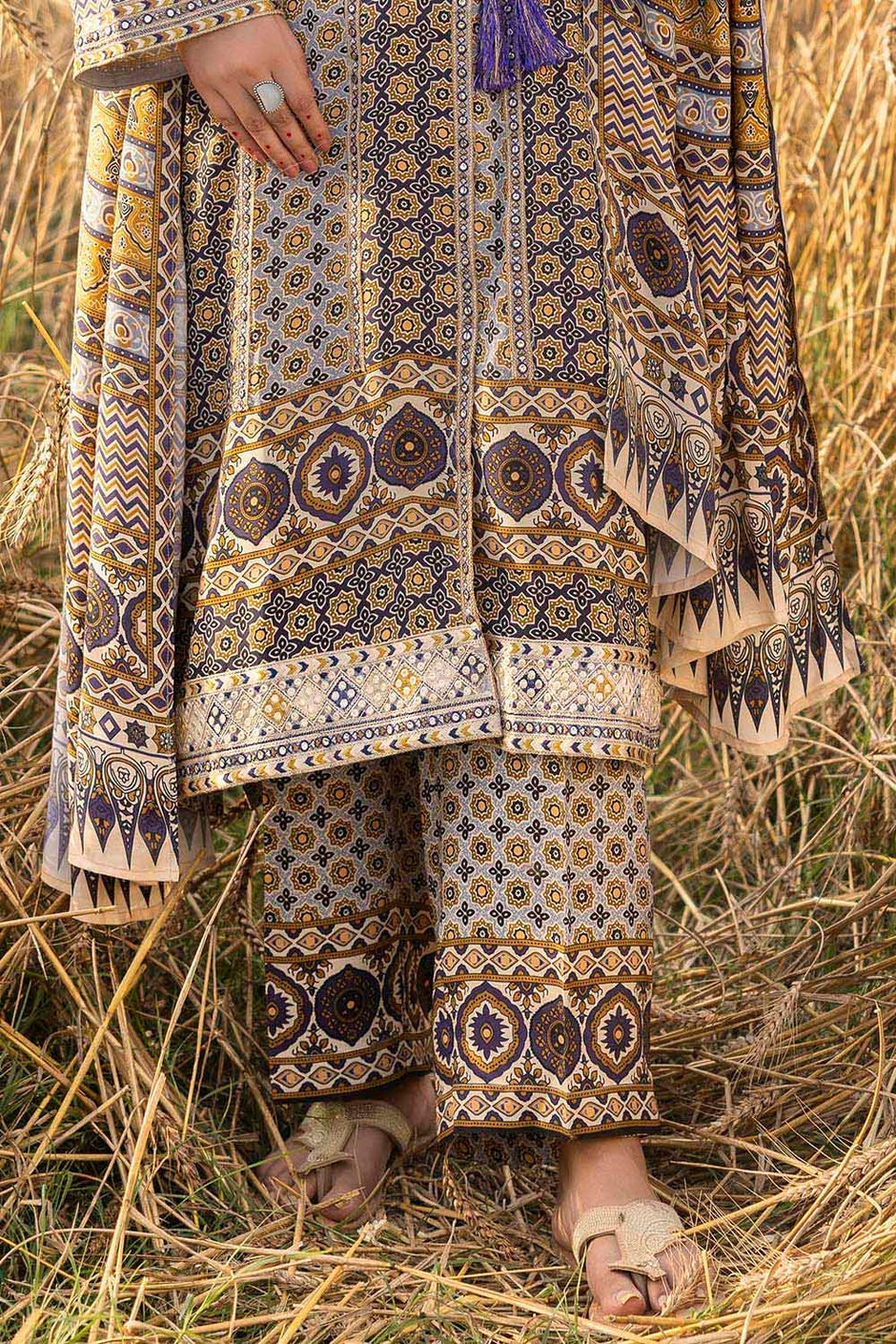 3 Piece Unstitched Embroidered Raw Silk Printed Suit