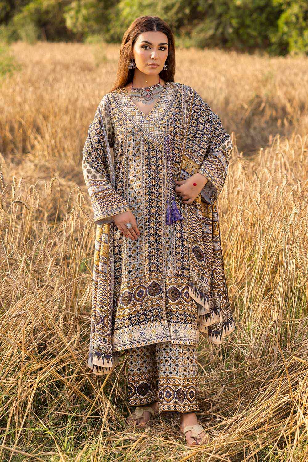 3 Piece Unstitched Embroidered Raw Silk Printed Suit SP-52068