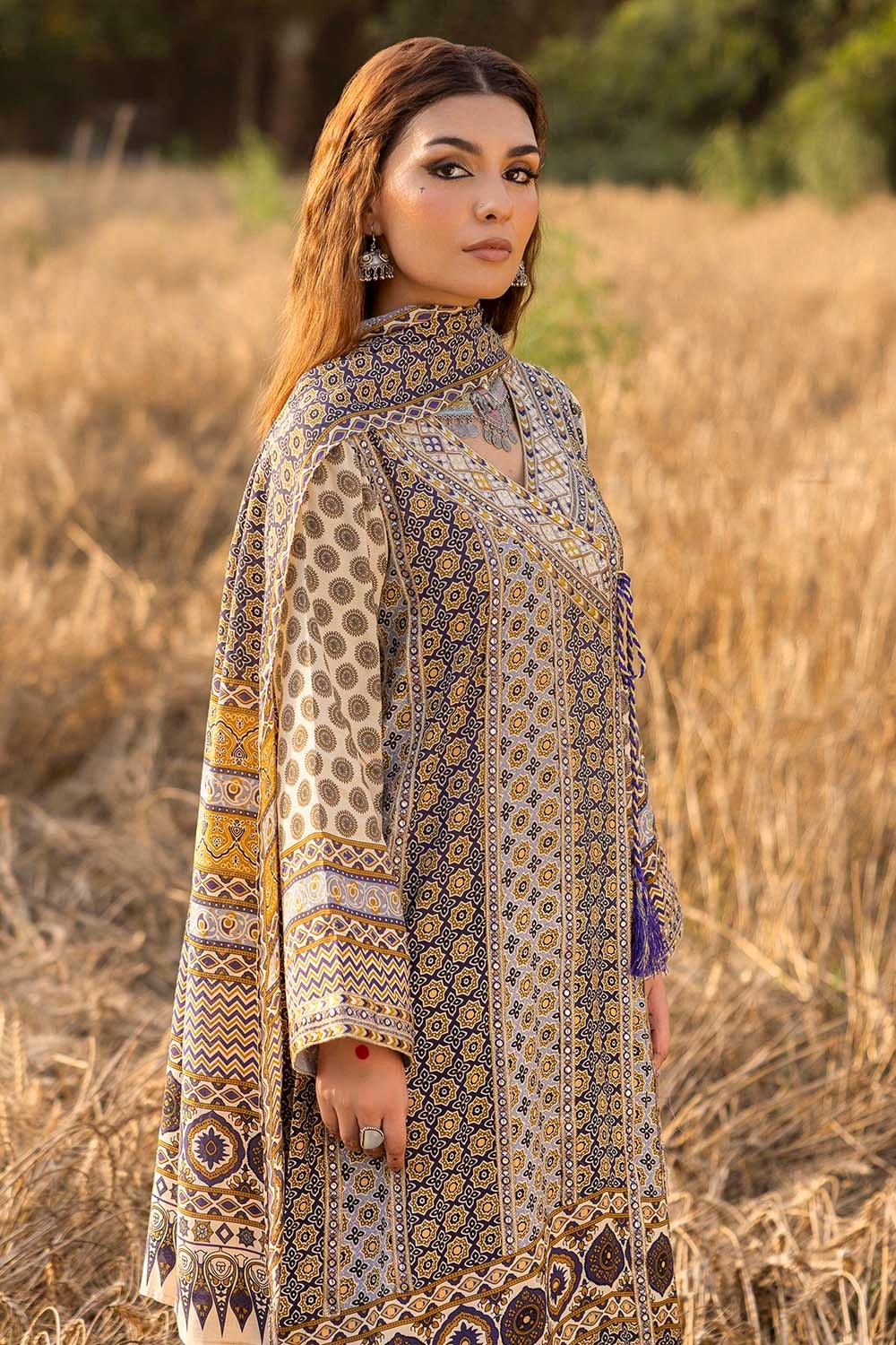 3 Piece Unstitched Embroidered Raw Silk Printed Suit SP-52068