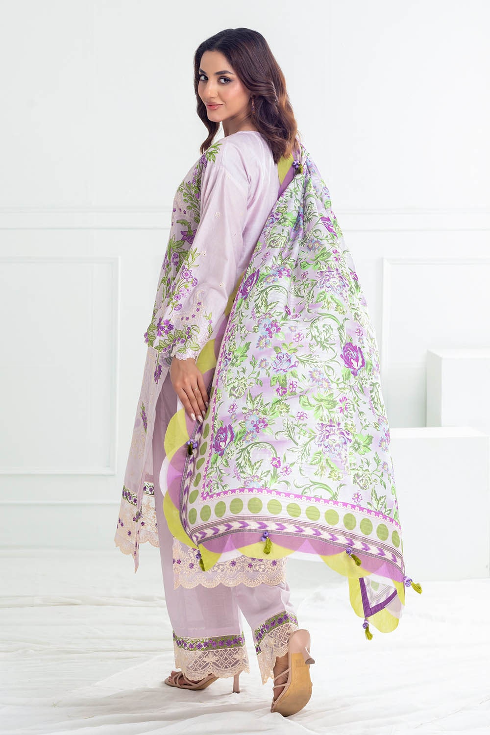 3 Piece Unstitched Embroidered Lawn Suit with Printed Tussar Silk Dupatta SP-52025