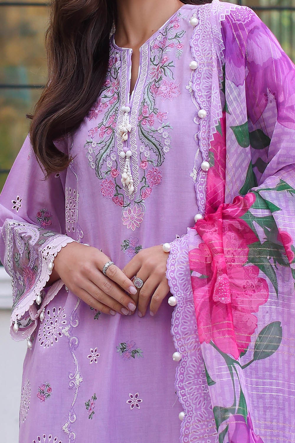 3 Piece Unstitched Embroidered Lawn Suit with Paper Cotton Dupatta SP-52042