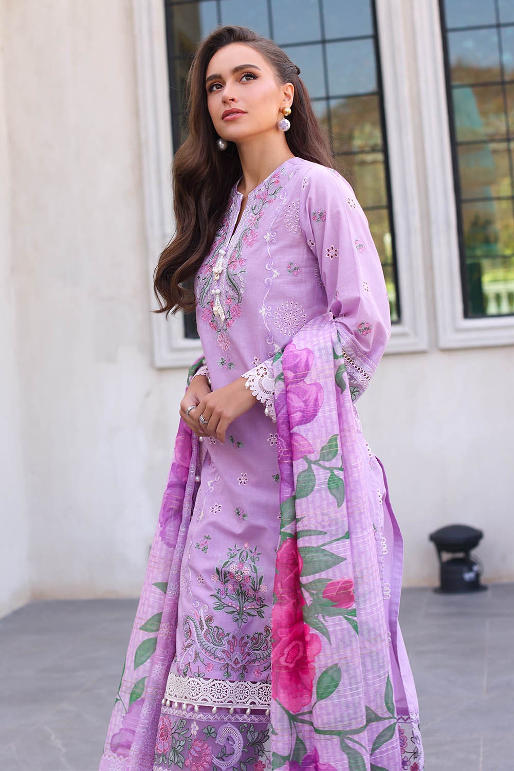 3 Piece Unstitched Embroidered Lawn Suit with Paper Cotton Dupatta SP-52042
