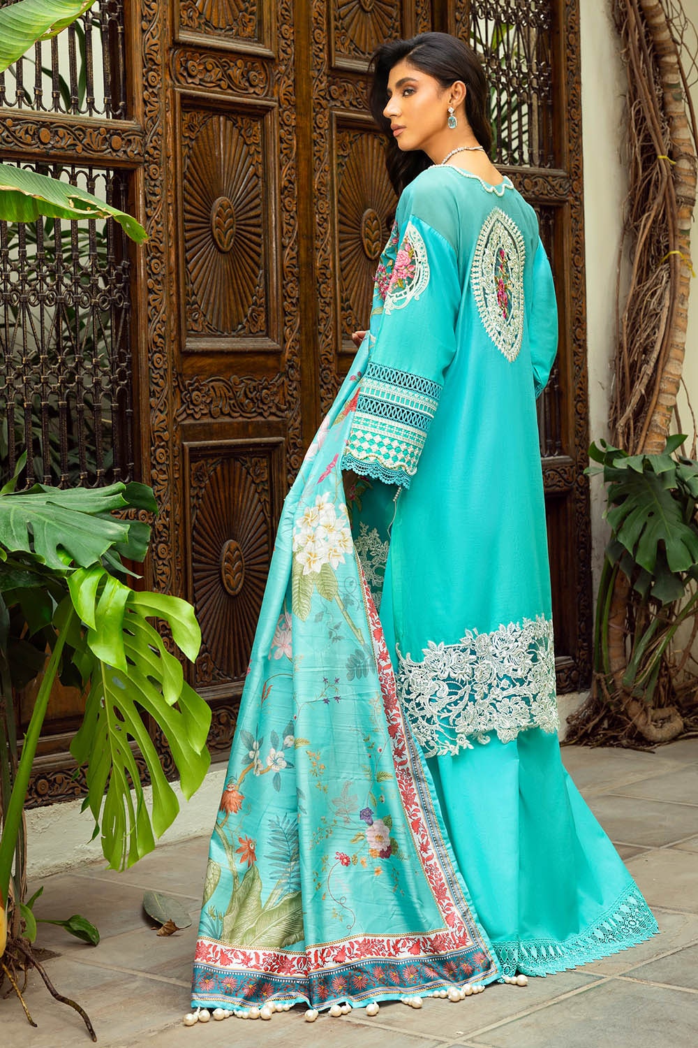 3 Piece Unstitched Embroidered Printed Lawn Suit with Printed Tussar Silk Dupatta SP-52045